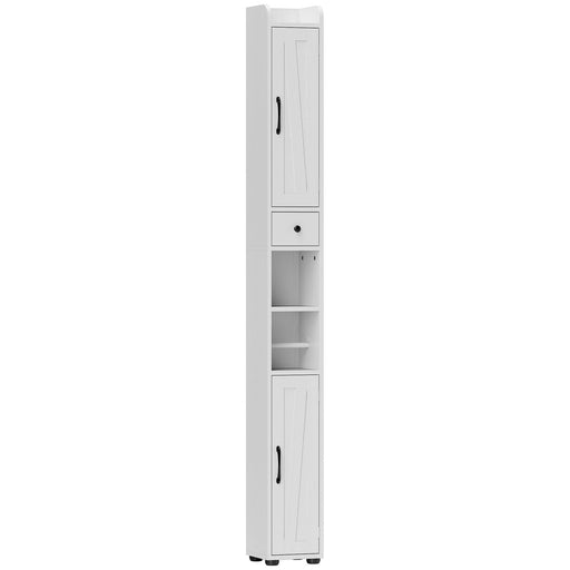 Tall Slim Bathroom Storage Cabinet With Barn Doors And Adjustable Shelves, White