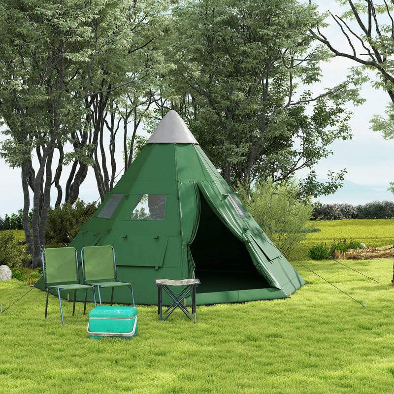 6 Person Tipi Tent with Quick Setup and Spacious Interior for Group Camping Green Black