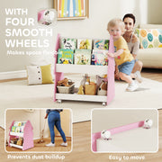 3 Tier Kids Bookshelf With Toy Storage And Wheels For Bedroom Or Playroom Pink AOSOM