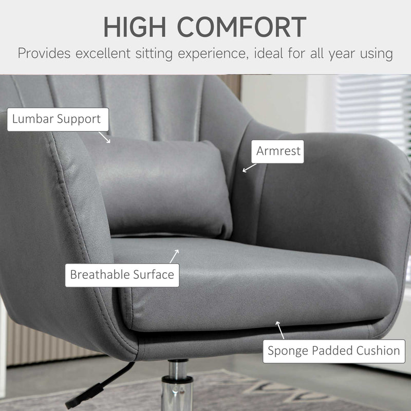 Swivel Accent Chair with Adjustable Height and Lumbar Support for Home Office Dark Grey