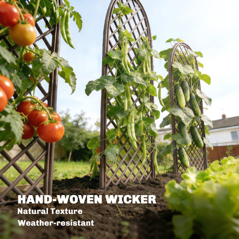 Garden Arch Set for Climbing Plants Hand Woven Wicker Slim Design Natural Wood Finish Outsunny