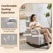 Rocking Armchair With Corduroy Upholstery Ideal For Relaxing In Living Room Grey
