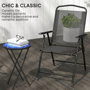 Folding Mosaic Garden Table for Patio or Balcony with Ceramic Top Navy Blue Outsunny
