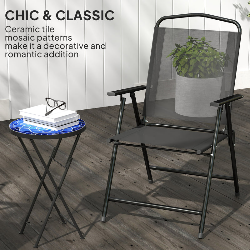 Folding Mosaic Garden Table for Patio or Balcony with Ceramic Top Navy Blue Outsunny
