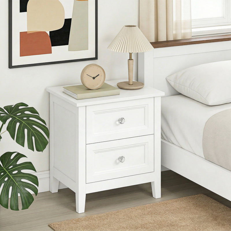 Bedside Table with 2 Drawers for Organised Bedroom Storage White Homcom