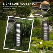 Brown Rattan Solar Floor Lamp 68cm Tall Auto LED Garden Light For Patio Or Pathway