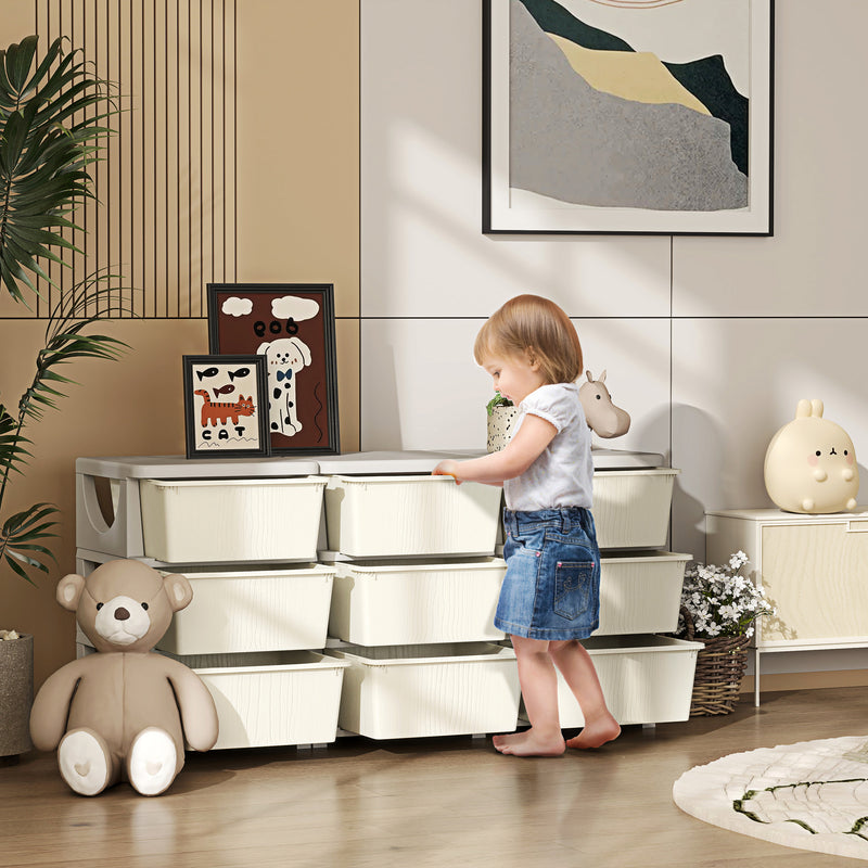 Kids Toy Storage Organiser with Nine Removable Drawers for Bedroom or Playroom Cream