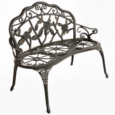 Cast Aluminium Garden Bench for Comfortable Outdoor Seating with Classic Rose Design Bronze Tone Outsunny