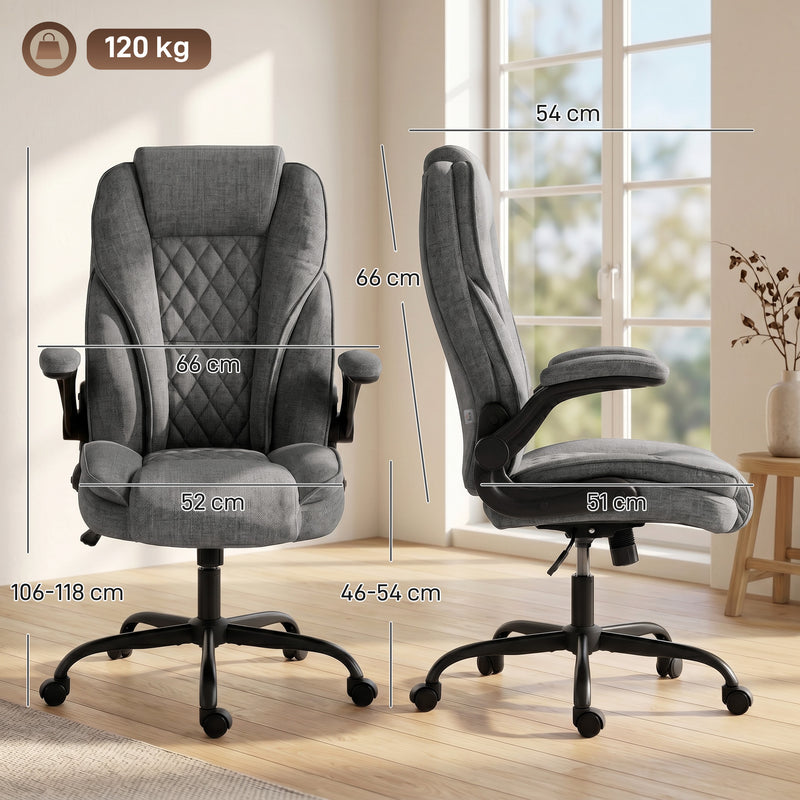 Office Chair with Flip Up Armrests for Space Saving Comfort and Adjustable Height Grey