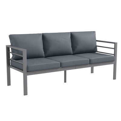 Grey Metal 3 Seater Garden Sofa With Cushions For Comfortable Outdoor Seating Outsunny