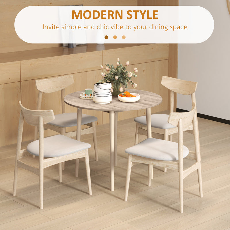 Folding Round Dining Table for 4 with Drop Leaf Space Saving Design for Small Rooms Natural