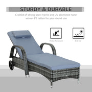 2 Piece Rattan Sun Lounger Set With Adjustable Reclining Backrest For Garden Relaxation, Grey