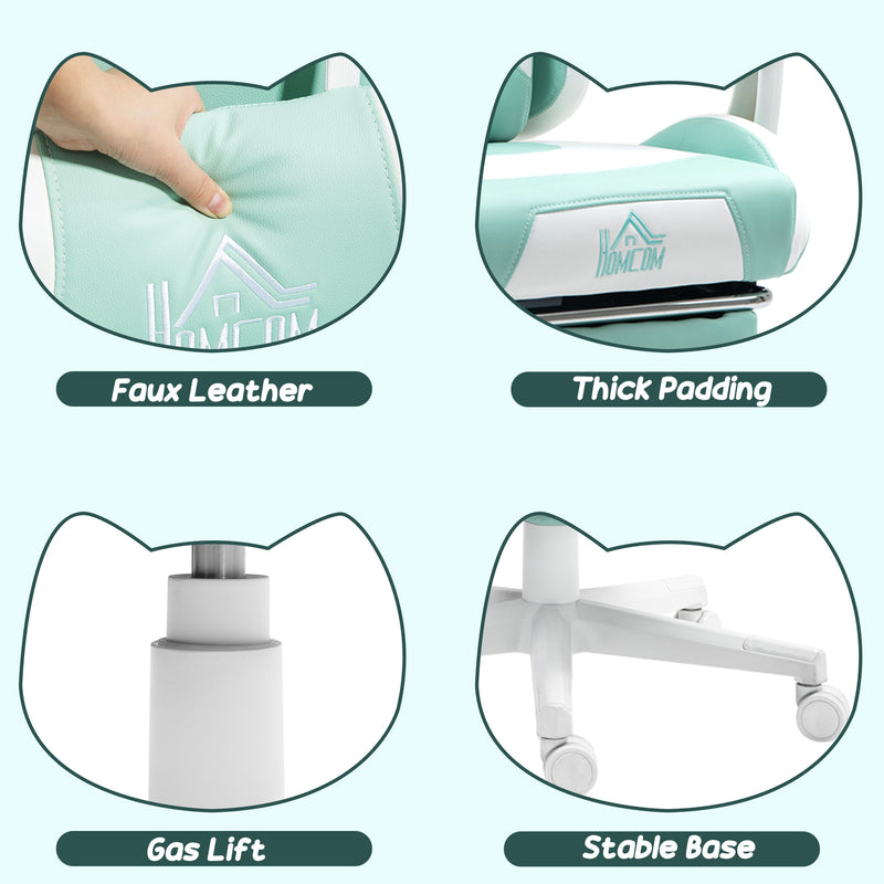 Reclining Office Chair with Cat Ear Design and Footrest for Home or Study Light Blue White