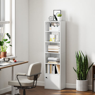 6 Tier Tall Bookcase Shelving Unit For Home Office Storage Display, White AOSOM
