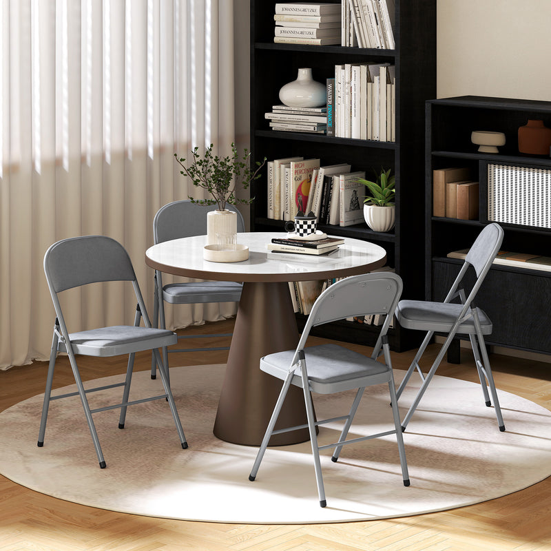 Folding Chairs Set of 4 with Padded Seats for Extra Home Seating Light Grey Outsunny