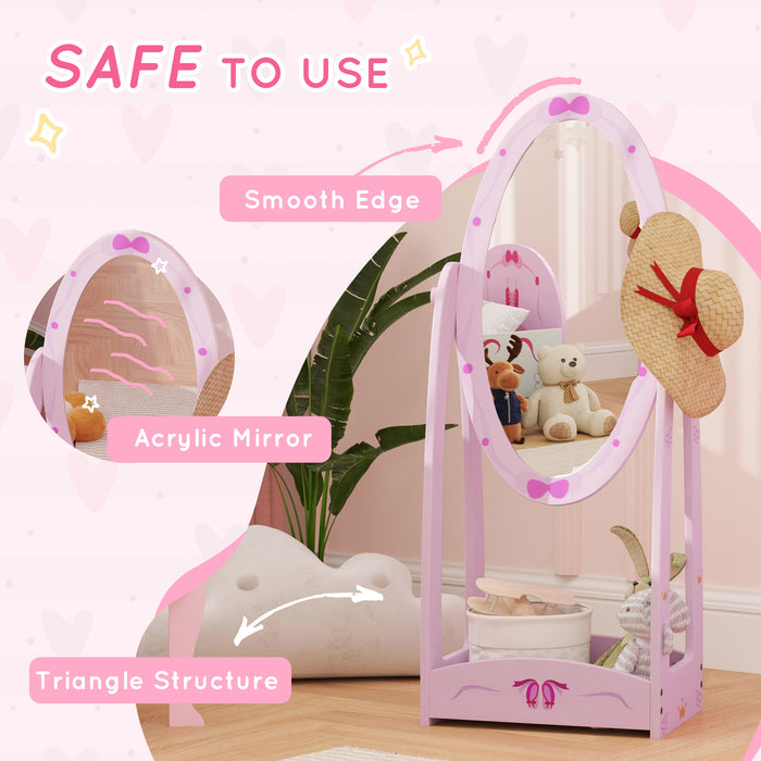 Kids Full Length Rotating Mirror With Storage Shelf Pink by AIYAPLAY