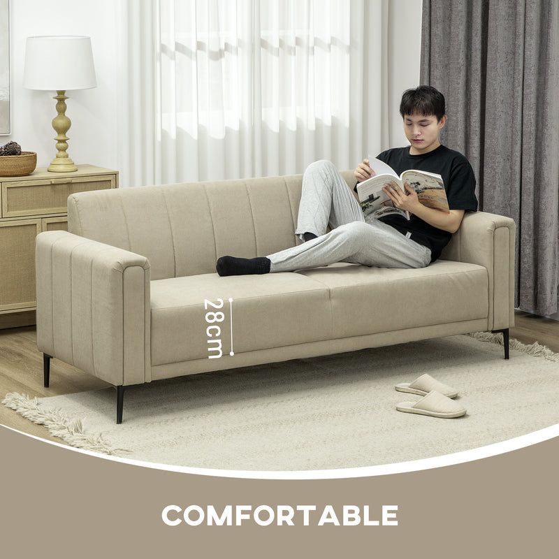 Khaki 3 Seater Fabric Sofa Upholstered Channel Tufted Couch for Living Room and Bedroom by HOMCOM