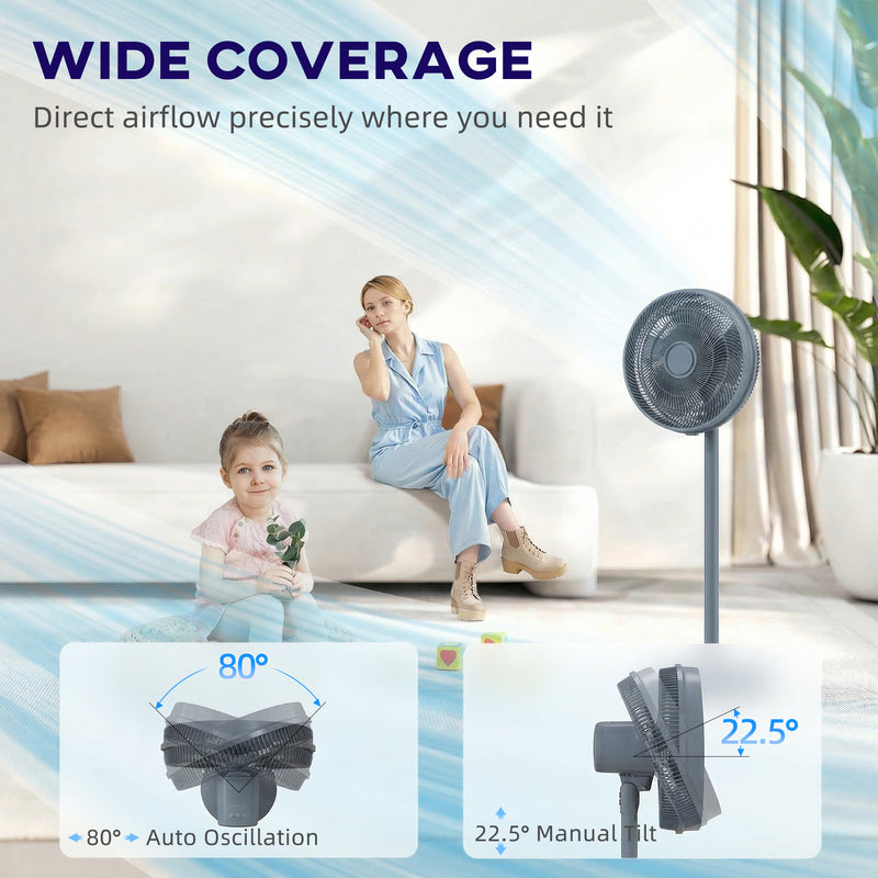 Pedestal Fan with Remote Control and Timer for Quiet Whole Room Cooling Grey AOSOM