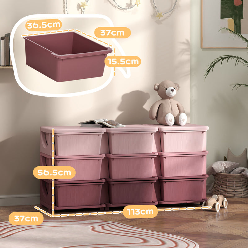 Kids Storage Organiser with Nine Removable Drawers Ideal for Toys and Books Pink
