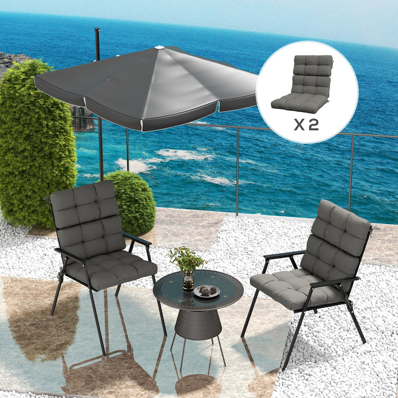 2 Piece Garden Chair Cushion Set with Backrest and Ties Ideal for Patio Seating, Charcoal Grey