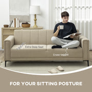 Khaki 3 Seater Fabric Sofa Upholstered Channel Tufted Couch for Living Room and Bedroom by HOMCOM