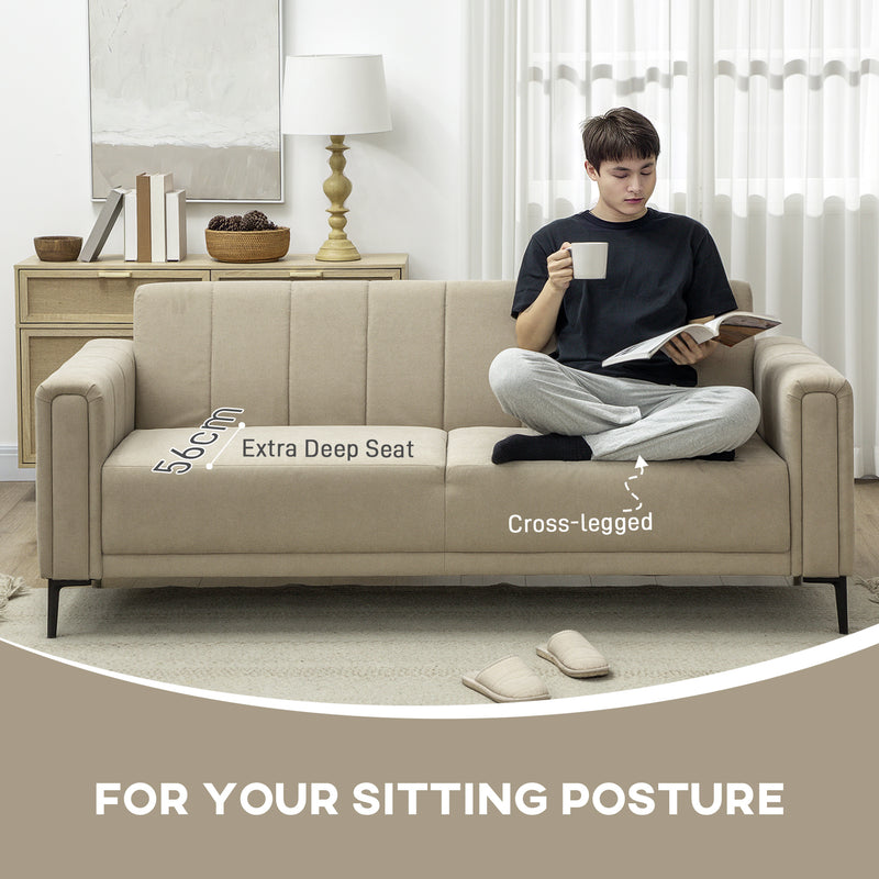 Khaki 3 Seater Fabric Sofa Upholstered Channel Tufted Couch for Living Room and Bedroom by HOMCOM