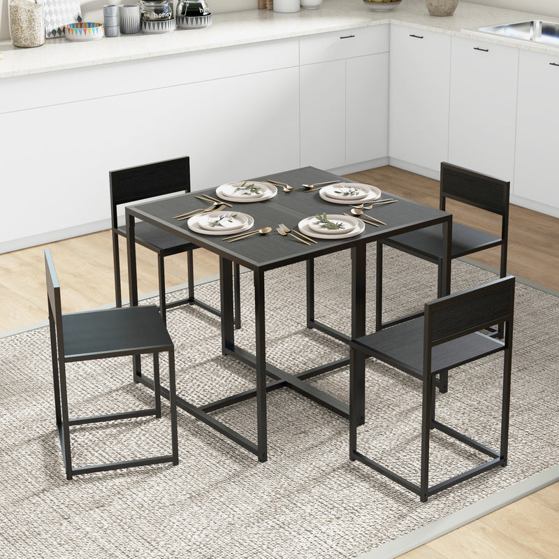 Black 2 Seater Dining Table Set with Steel Frame Space Saving Design for Small Kitchens