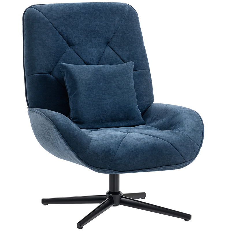 Accent Swivel Chair with High Back and Lumbar Support for Living Room or Bedroom Dark Blue AOSOM