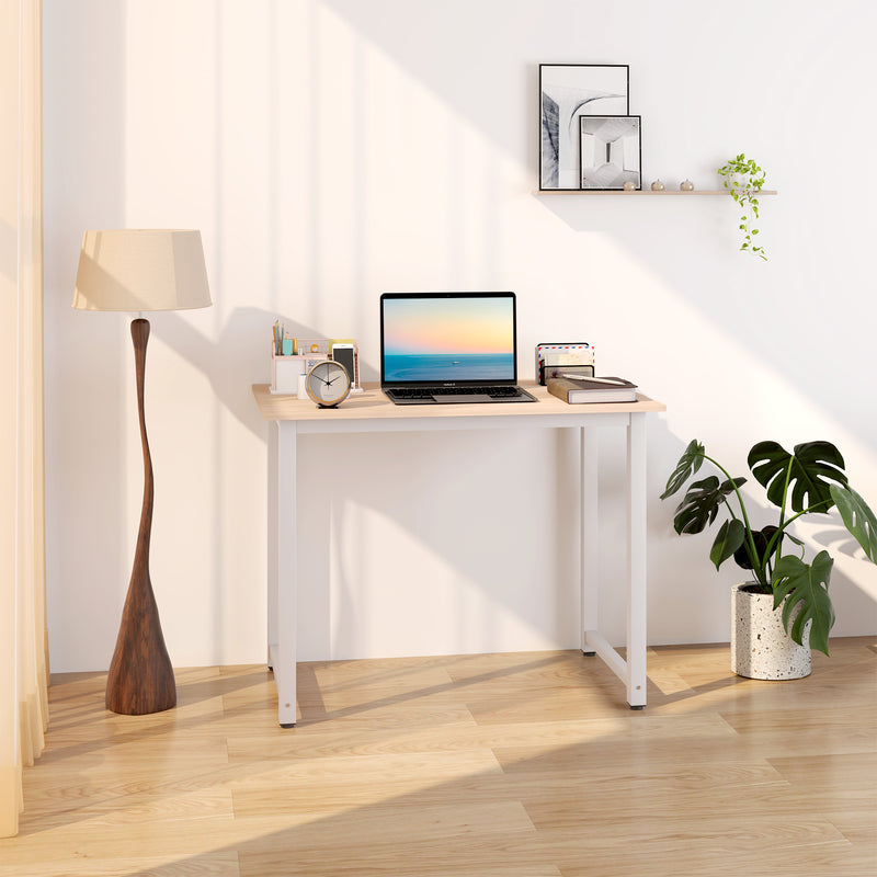 White Computer Desk 100cm Home Office Writing Table with Metal Frame by HOMCOM