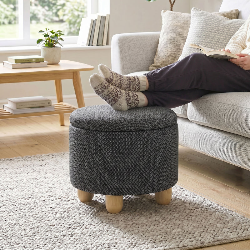 Storage Ottoman with Reversible Lid for Blankets and Remotes Compact Footrest
