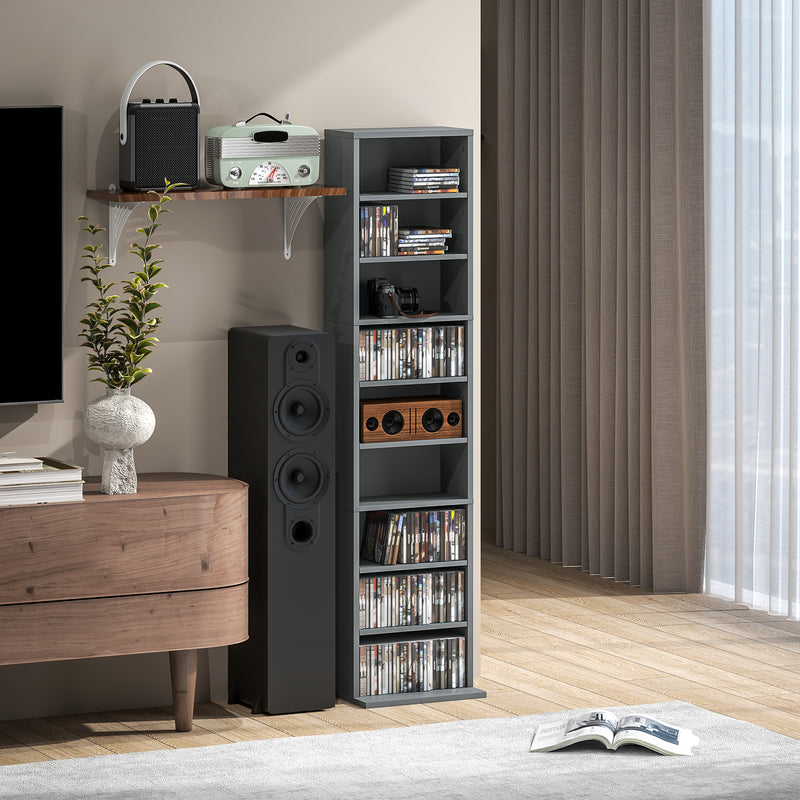 Grey Narrow CD Storage Tower with 260 Disc Capacity Space Saving Design