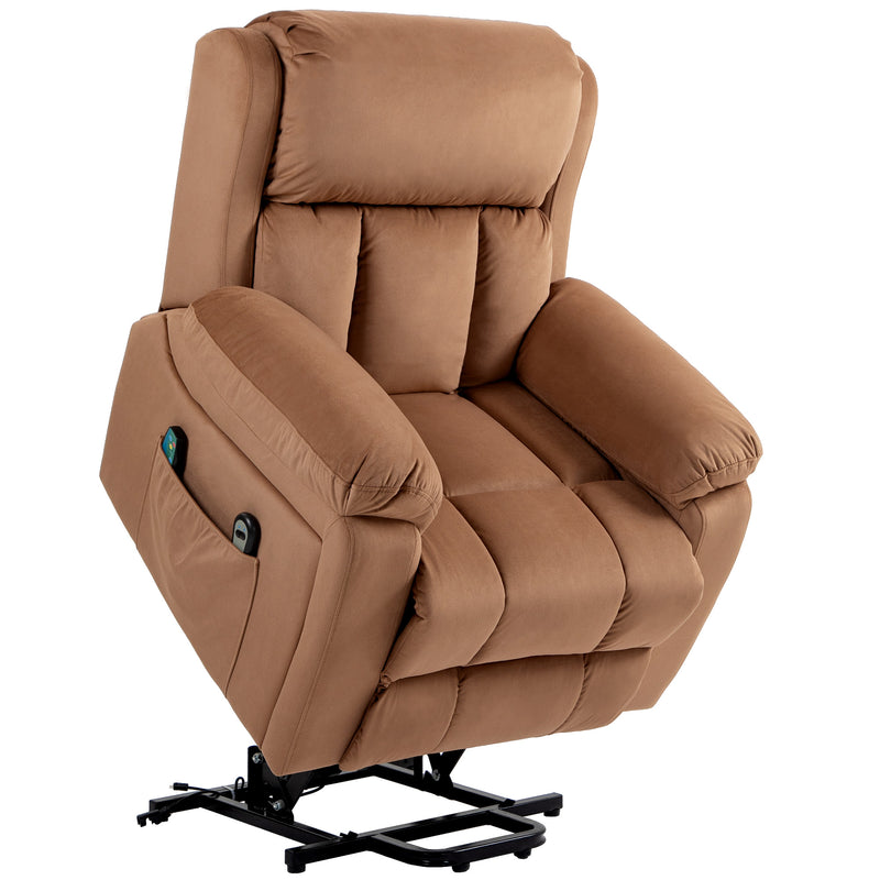 Electric Reclining Lift Chair with Remote and 8 Point Massage Ideal for Elderly Comfort Brown