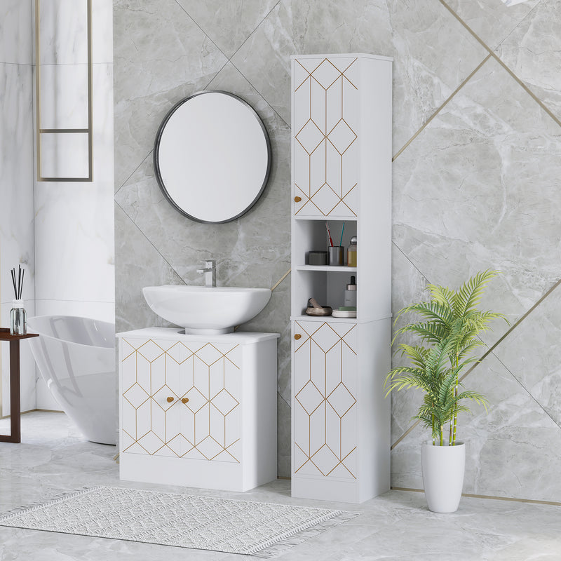 Tall White Freestanding Bathroom Storage Cabinet With Doors and Adjustable Shelves by HOMCOM