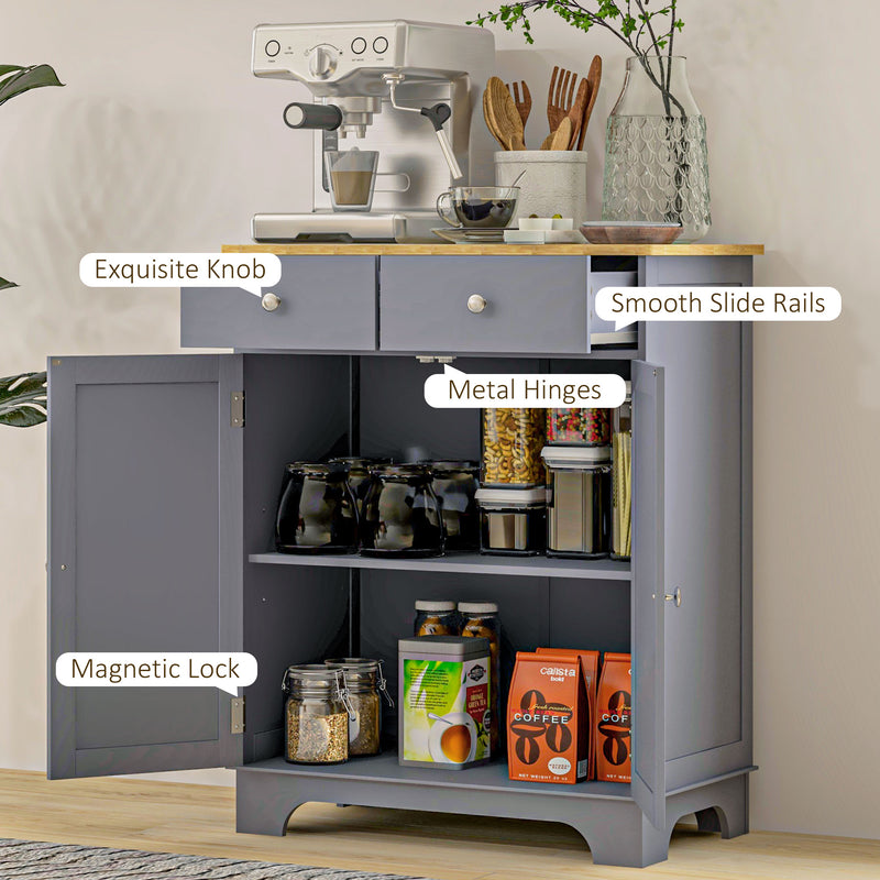Kitchen Storage Cabinet with Drawers and Adjustable Shelves for Organised Worktops Grey Oak Homcom