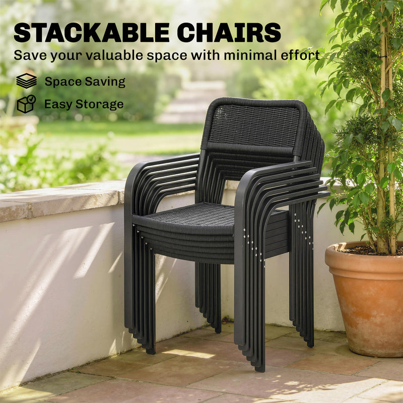 6 Seater Garden Dining Set with Stackable Chairs and Rectangular Table for Garden or Patio, Black Outsunny