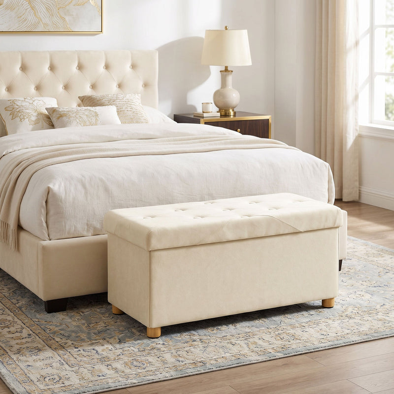 Velvet storage ottoman - Cream