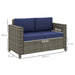 2 Seater Rattan Garden Sofa with Armrests and Cushions Navy Blue by Outsunny