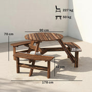Garden Dining Set for 6 with Round Pub Style Table and Benches Weather Resistant Fir Wood Carbonized Outsunny