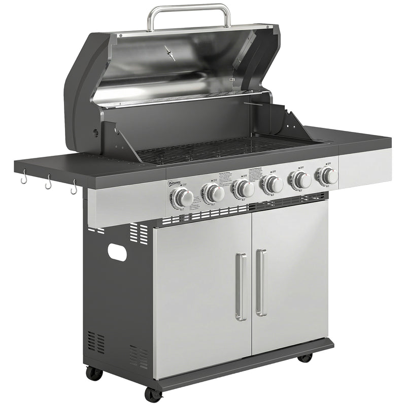 6 Burner Gas BBQ Grill for Large Family Meals and Garden Parties Silver