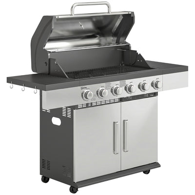 6 Burner Gas BBQ Grill for Large Family Meals and Garden Parties Silver Outsunny