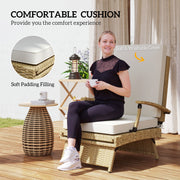 Reclining PE Wicker Sun Lounger With Thick Beige Cushion by Outsunny