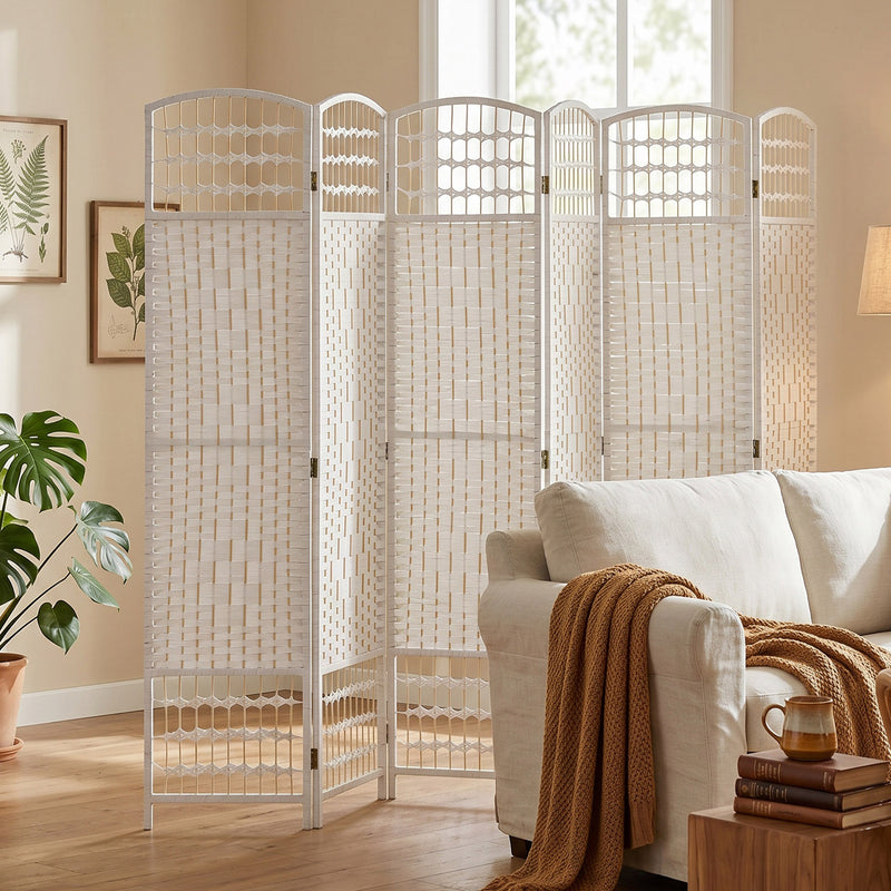 6 Panel Folding Room Divider for Instant Privacy and Flexible Space Separation White