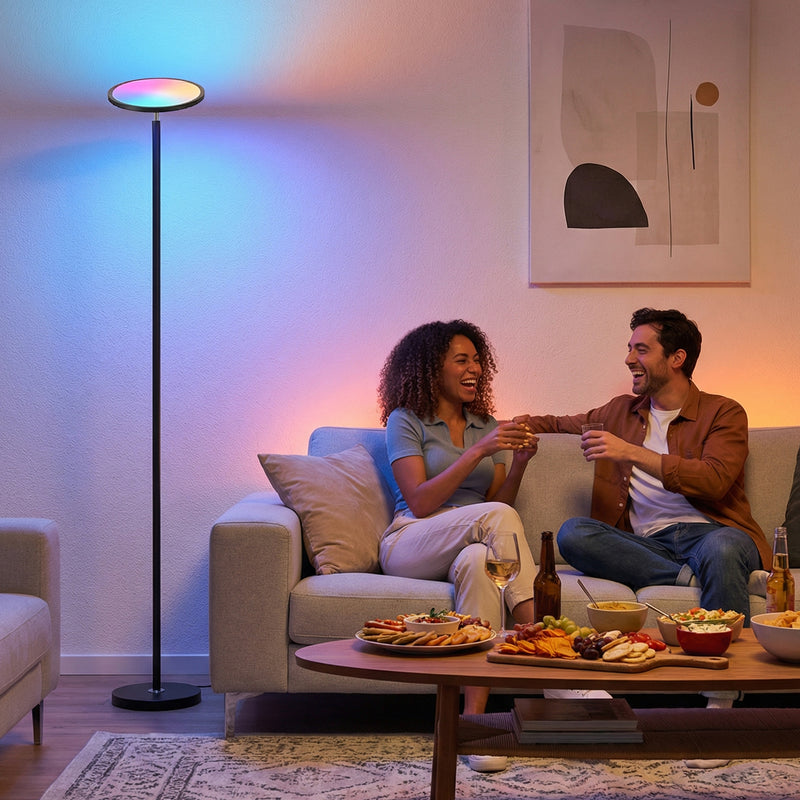 Smart Floor Lamp with Customisable Colour and Adjustable Head for Living Room Lighting Black Homcom