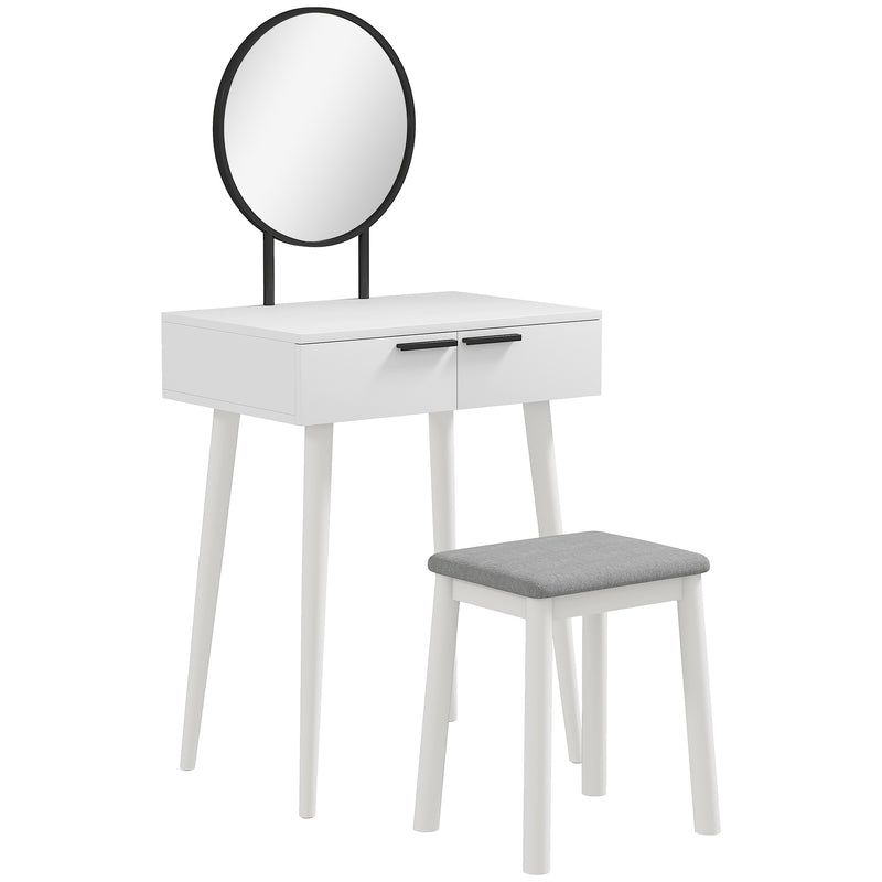 Dressing Table Set With Mirror Stool And Storage Drawers For Bedroom Vanity Use, White