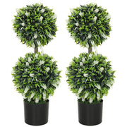 Set of 2 Artificial Ball Trees with White Lavender Flowers 70cm by HOMCOM