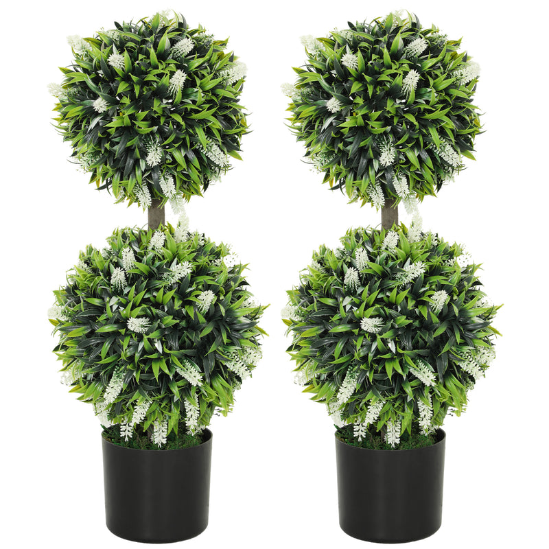 Set of 2 Artificial Ball Trees with White Lavender Flowers 70cm by HOMCOM