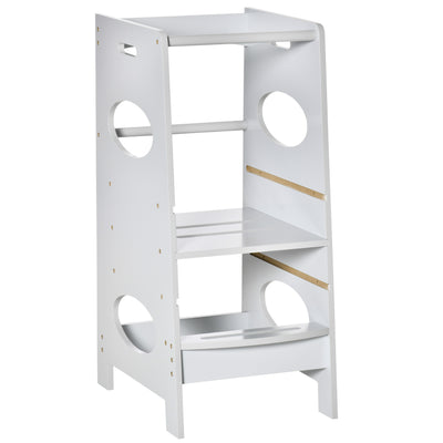 Grey Toddler Kitchen Step Stool With Adjustable Platform For Safe Independent Standing