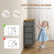 Industrial Chest of Drawers with 8 Fabric Storage Units and Wooden Top for Bedroom Rustic Brown and Grey