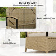 Garden Storage Bench with Hidden 125L Compartment and Padded Seat for Two Khaki Black Outsunny