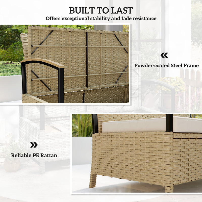 Garden Storage Bench with Hidden 125L Compartment and Padded Seat for Two Khaki Black Outsunny